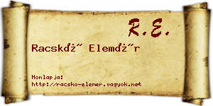 Racskó Elemér névjegykártya